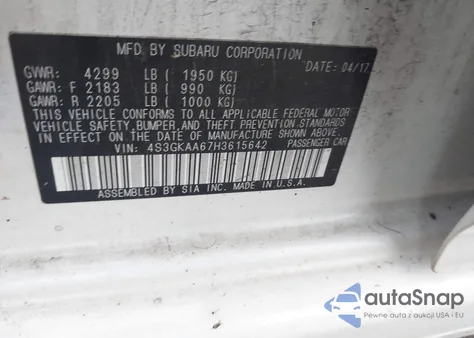 2017 Subaru Impreza 2.0I из США, поврежденный, VIN 4S3GKAA67H3615642